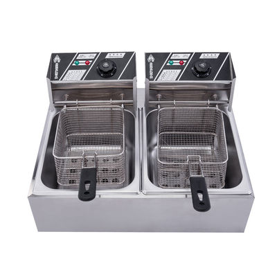kopen Restaurant Commerciële gas Elektrische chips Fryer Dubbel tank aardappel chips Kip Deep Fryer online vervaardiging